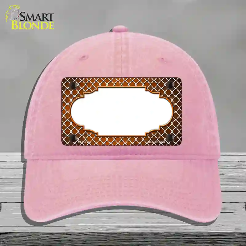 Orange White Quatrefoil Scallop Oil Rubbed Novelty License Plate Hat Unconstructed Cotton / Pink