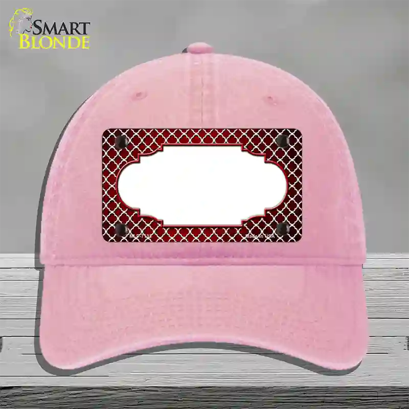 Red White Quatrefoil Scallop Oil Rubbed Novelty License Plate Hat Unconstructed Cotton / Pink