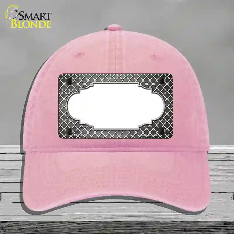 Gray White Quatrefoil Scallop Oil Rubbed Novelty License Plate Hat Unconstructed Cotton / Pink