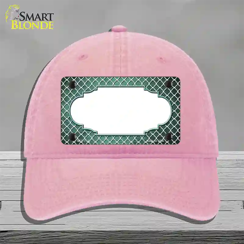 Mint White Quatrefoil Scallop Oil Rubbed Novelty License Plate Hat Unconstructed Cotton / Pink