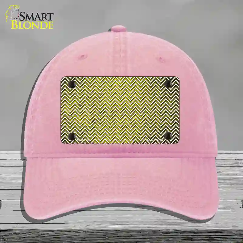 Yellow White Small Chevron Oil Rubbed Novelty License Plate Hat Unconstructed Cotton / Pink