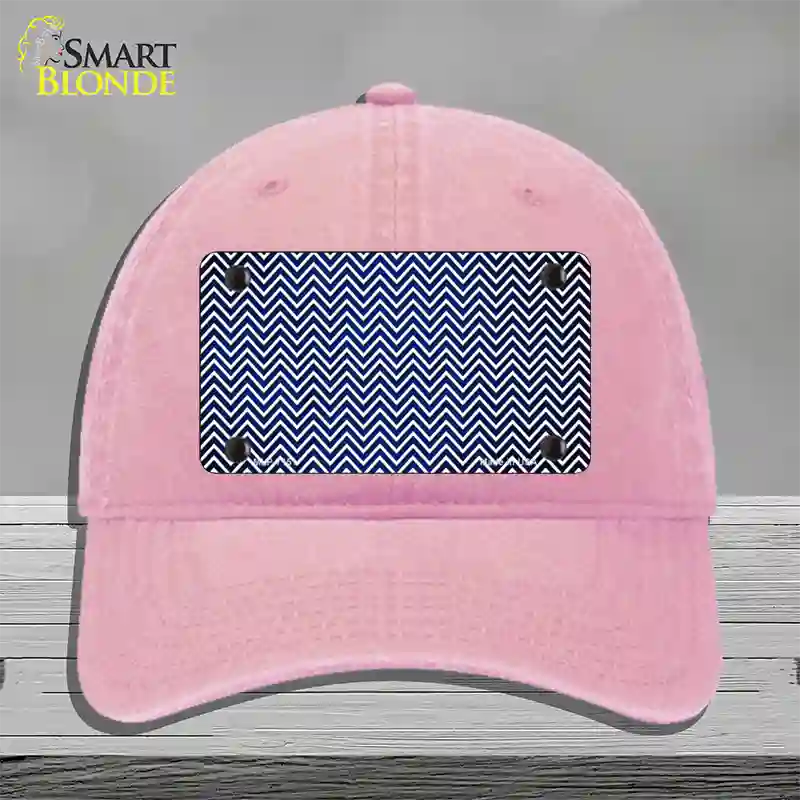 Blue White Small Chevron Oil Rubbed Novelty License Plate Hat Unconstructed Cotton / Pink