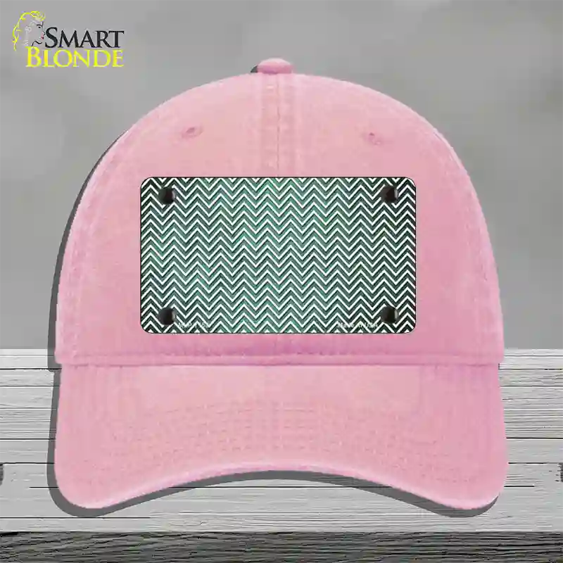 Mint White Small Chevron Oil Rubbed Novelty License Plate Hat Unconstructed Cotton / Pink