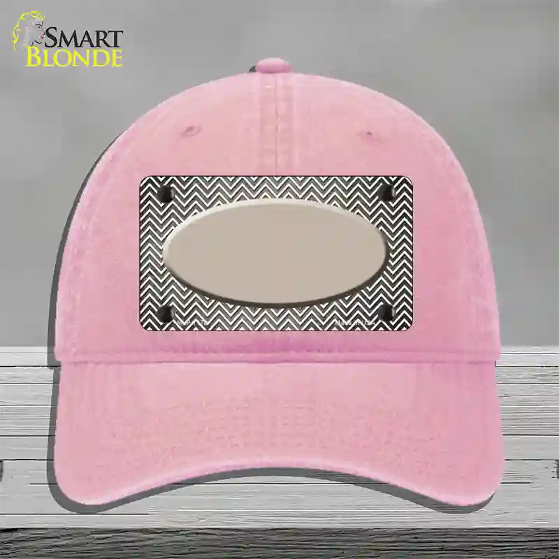 Tan White Small Chevron Oval Oil Rubbed Novelty License Plate Hat Unconstructed Cotton / Pink