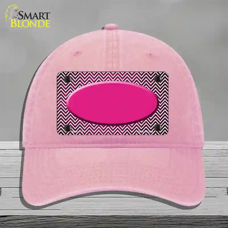 Pink White Small Chevron Oval Oil Rubbed Novelty License Plate Hat Unconstructed Cotton / Pink