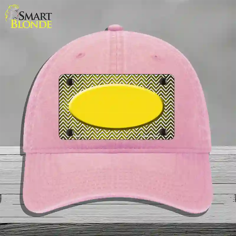 Yellow White Small Chevron Oval Oil Rubbed Novelty License Plate Hat Unconstructed Cotton / Pink