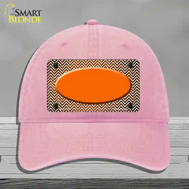 Orange White Small Chevron Oval Oil Rubbed Novelty License Plate Hat Unconstructed Cotton / Pink