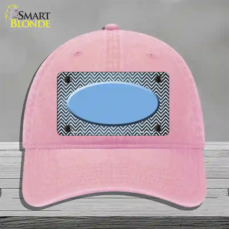 Light Blue White Small Chevron Oval Oil Rubbed Novelty License Plate Hat Unconstructed Cotton / Pink