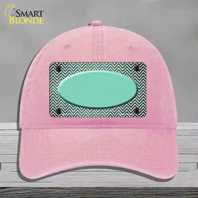 Mint White Small Chevron Oval Oil Rubbed Novelty License Plate Hat Unconstructed Cotton / Pink