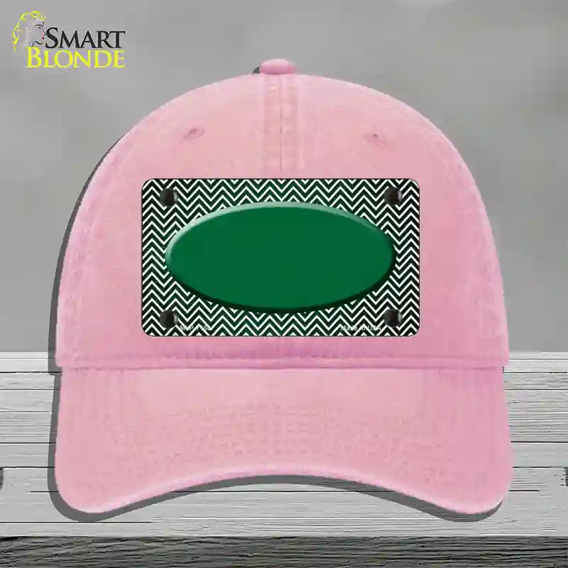 Green White Small Chevron Oval Oil Rubbed Novelty License Plate Hat Unconstructed Cotton / Pink