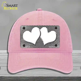 Black White Small Chevron Hearts Oil Rubbed Novelty License Plate Hat Unconstructed Cotton / Pink