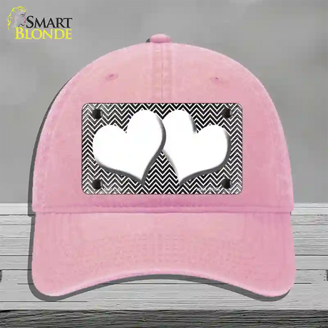 Black White Small Chevron Hearts Oil Rubbed Novelty License Plate Hat Unconstructed Cotton / Pink