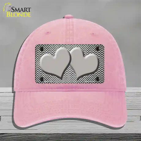 Gray White Small Chevron Hearts Oil Rubbed Novelty License Plate Hat Unconstructed Cotton / Pink