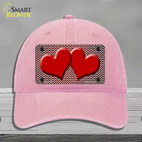 Red White Small Chevron Hearts Oil Rubbed Novelty License Plate Hat Unconstructed Cotton / Pink