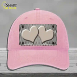 Tan White Small Chevron Hearts Oil Rubbed Novelty License Plate Hat Unconstructed Cotton / Pink