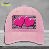 Pink White Small Chevron Hearts Oil Rubbed Novelty License Plate Hat Unconstructed Cotton / Pink