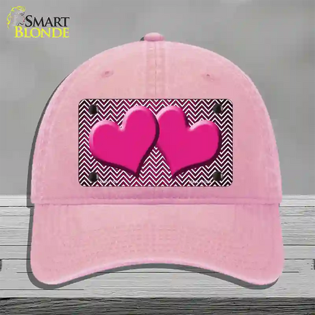 Pink White Small Chevron Hearts Oil Rubbed Novelty License Plate Hat Unconstructed Cotton / Pink