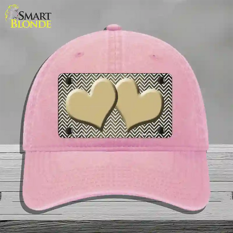 Gold White Small Chevron Hearts Oil Rubbed Novelty License Plate Hat Unconstructed Cotton / Pink