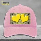 Yellow White Small Chevron Hearts Oil Rubbed Novelty License Plate Hat Unconstructed Cotton / Pink