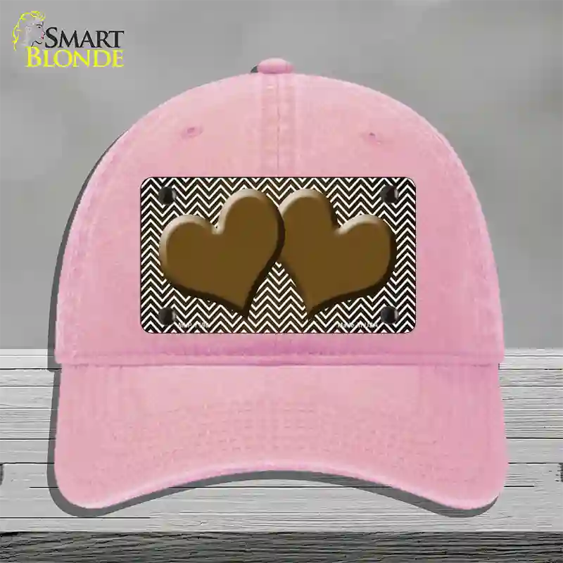 Brown White Small Chevron Hearts Oil Rubbed Novelty License Plate Hat Unconstructed Cotton / Pink