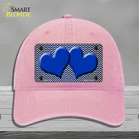 Blue White Small Chevron Hearts Oil Rubbed Novelty License Plate Hat Unconstructed Cotton / Pink