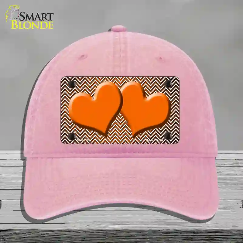 Orange White Small Chevron Hearts Oil Rubbed Novelty License Plate Hat Unconstructed Cotton / Pink