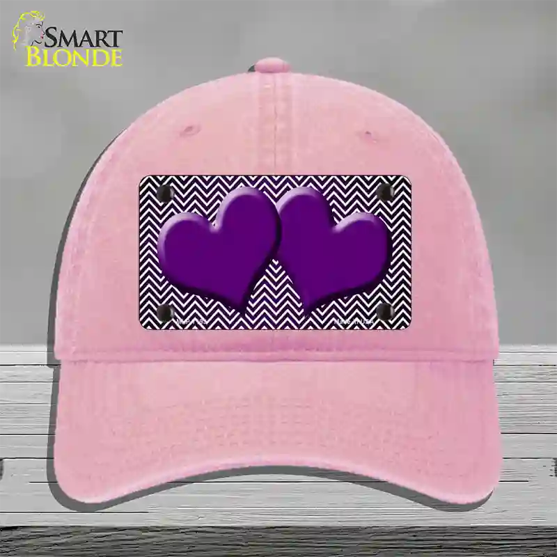 Purple White Small Chevron Hearts Oil Rubbed Novelty License Plate Hat Unconstructed Cotton / Pink