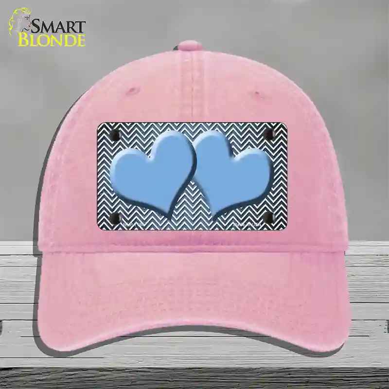 Light Blue White Small Chevron Hearts Oil Rubbed Novelty License Plate Hat Unconstructed Cotton / Pink