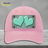 Mint White Small Chevron Hearts Oil Rubbed Novelty License Plate Hat Unconstructed Cotton / Pink