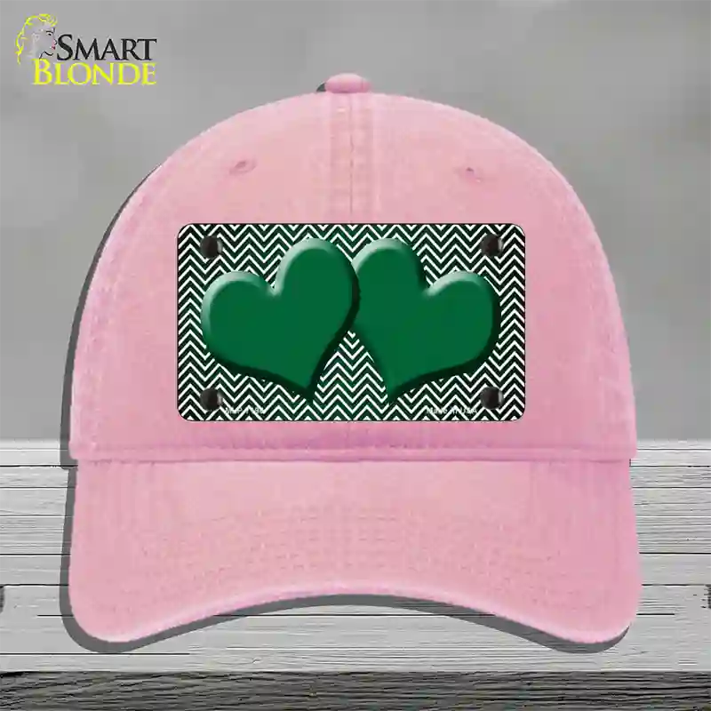 Green White Small Chevron Hearts Oil Rubbed Novelty License Plate Hat Unconstructed Cotton / Pink