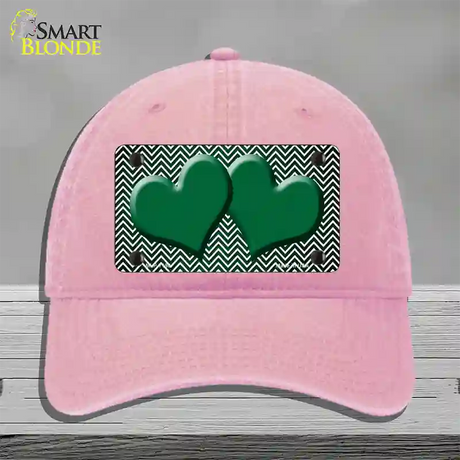 Green White Small Chevron Hearts Oil Rubbed Novelty License Plate Hat Unconstructed Cotton / Pink