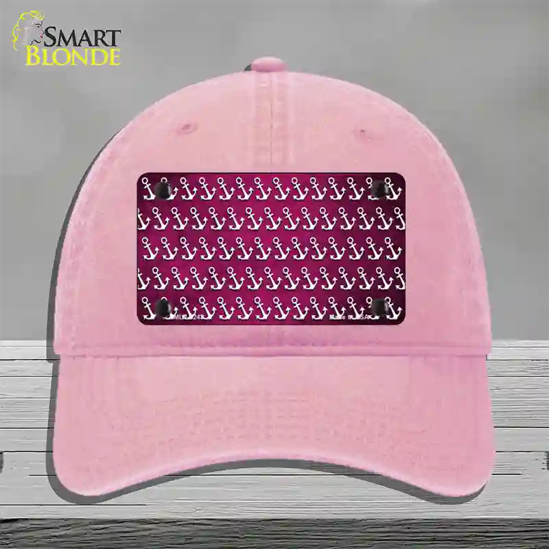 Pink White Anchor Oil Rubbed Novelty License Plate Hat Unconstructed Cotton / Pink