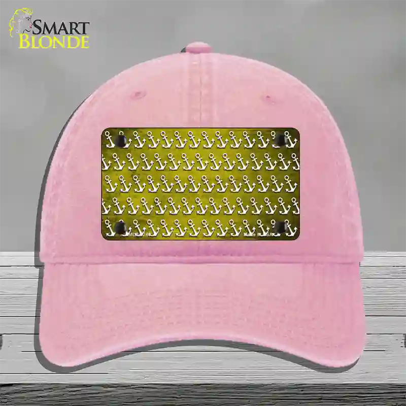 Yellow White Anchor Oil Rubbed Novelty License Plate Hat Unconstructed Cotton / Pink