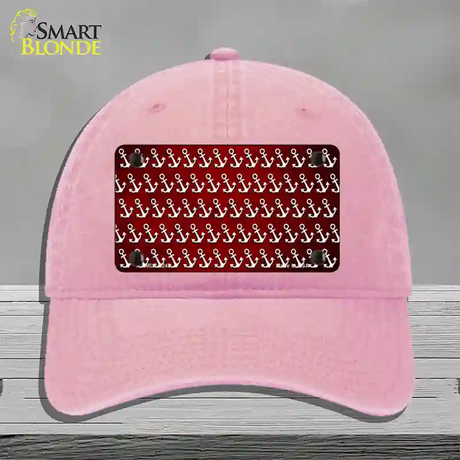 Red White Anchor Oil Rubbed Novelty License Plate Hat Unconstructed Cotton / Pink