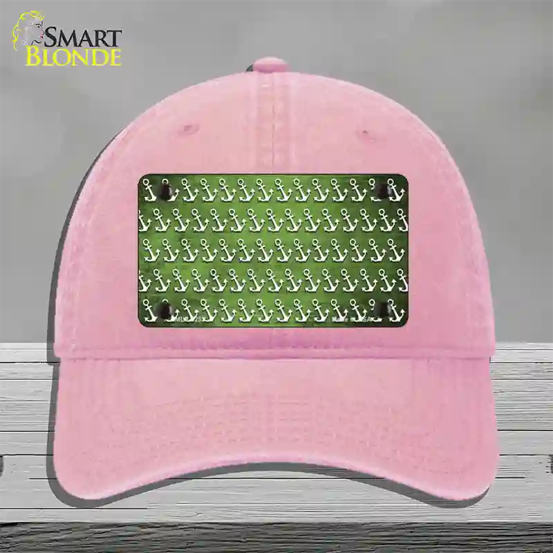 Lime Green White Anchor Oil Rubbed Novelty License Plate Hat Unconstructed Cotton / Pink