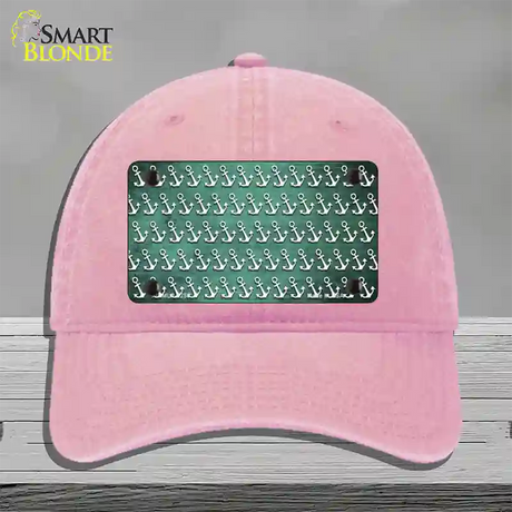 Mint White Anchor Oil Rubbed Novelty License Plate Hat Unconstructed Cotton / Pink