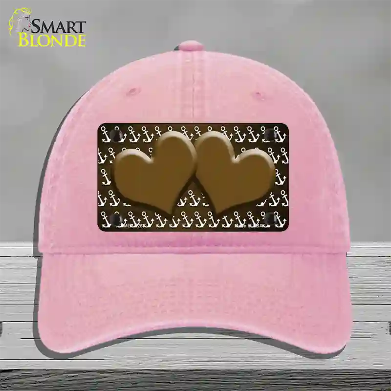 Brown White Anchor Hearts Oil Rubbed Novelty License Plate Hat Unconstructed Cotton / Pink