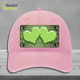 Lime Green White Anchor Hearts Oil Rubbed Novelty License Plate Hat Unconstructed Cotton / Pink