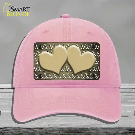 Gold White Anchor Hearts Oil Rubbed Novelty License Plate Hat Unconstructed Cotton / Pink