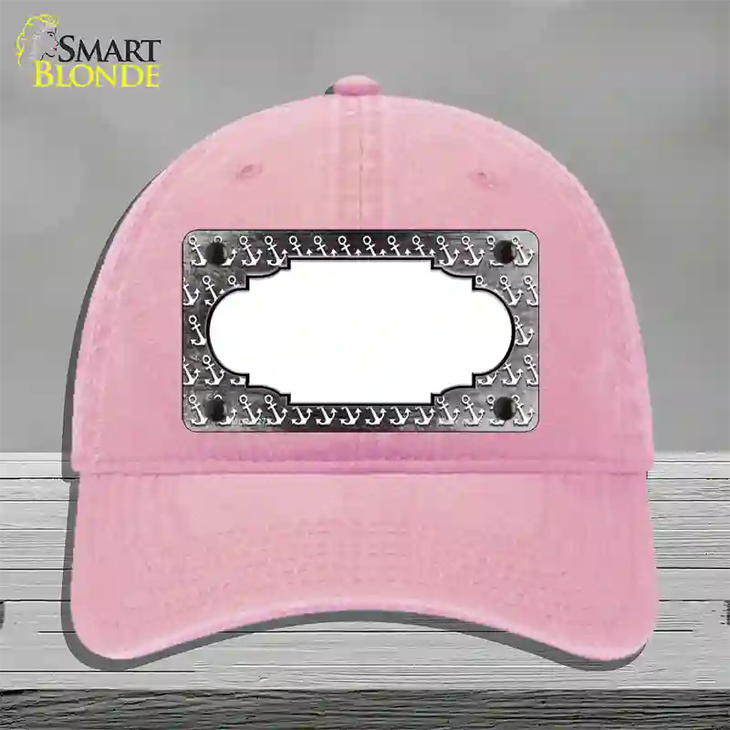 Black White Anchor Scallop Oil Rubbed Novelty License Plate Hat Unconstructed Cotton / Pink