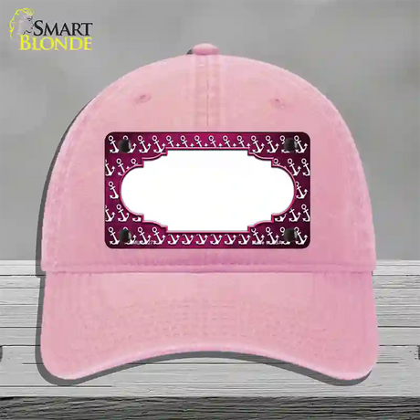 Pink White Anchor Scallop Oil Rubbed Novelty License Plate Hat Unconstructed Cotton / Pink