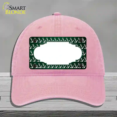 Green White Anchor Scallop Oil Rubbed Novelty License Plate Hat Unconstructed Cotton / Pink