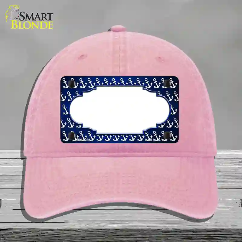 Blue White Anchor Scallop Oil Rubbed Novelty License Plate Hat Unconstructed Cotton / Pink