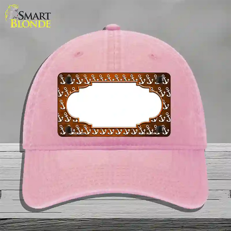 Orange White Anchor Scallop Oil Rubbed Novelty License Plate Hat Unconstructed Cotton / Pink