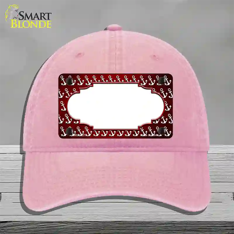 Red White Anchor Scallop Oil Rubbed Novelty License Plate Hat Unconstructed Cotton / Pink