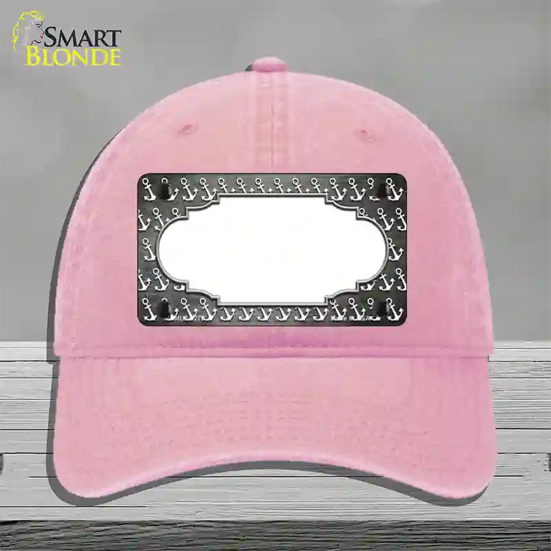 Gray White Anchor Scallop Oil Rubbed Novelty License Plate Hat Unconstructed Cotton / Pink