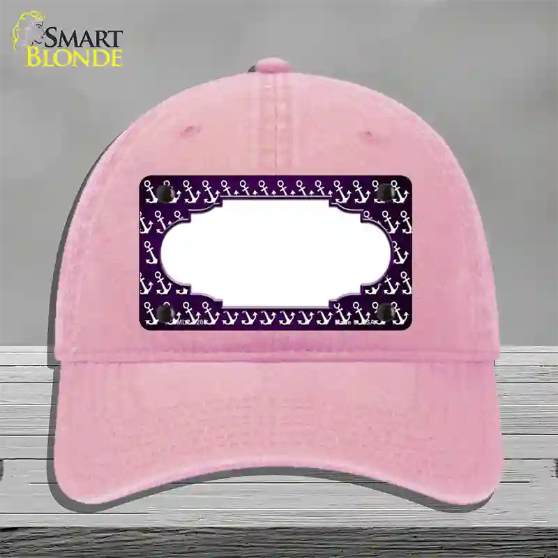 Purple White Anchor Scallop Oil Rubbed Novelty License Plate Hat Unconstructed Cotton / Pink