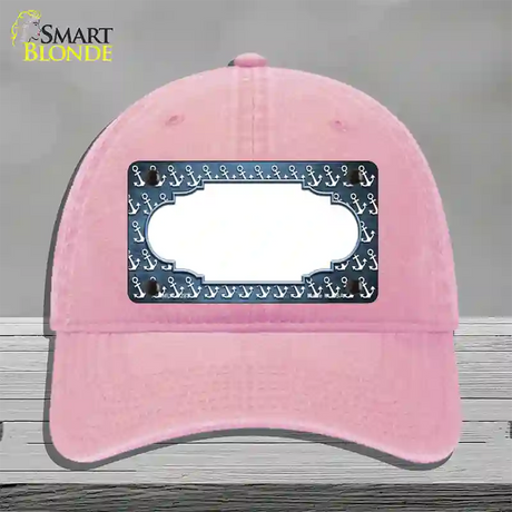 Light Blue White Anchor Scallop Oil Rubbed Novelty License Plate Hat Unconstructed Cotton / Pink