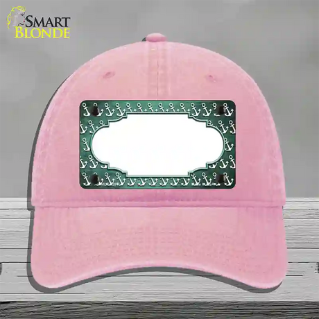 Mint White Anchor Scallop Oil Rubbed Novelty License Plate Hat Unconstructed Cotton / Pink