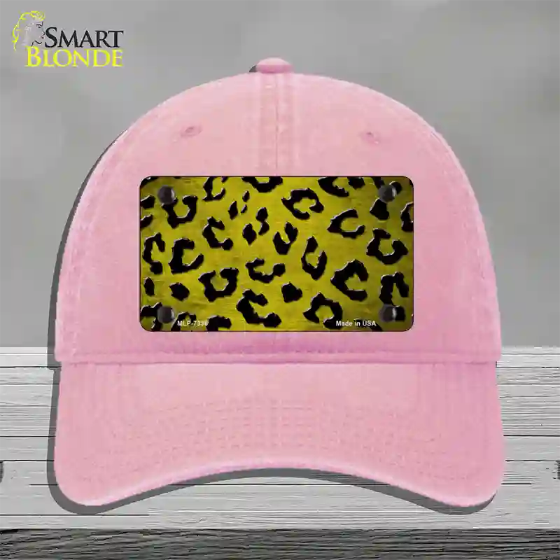 Yellow Black Cheetah Oil Rubbed Novelty License Plate Hat Unconstructed Cotton / Pink